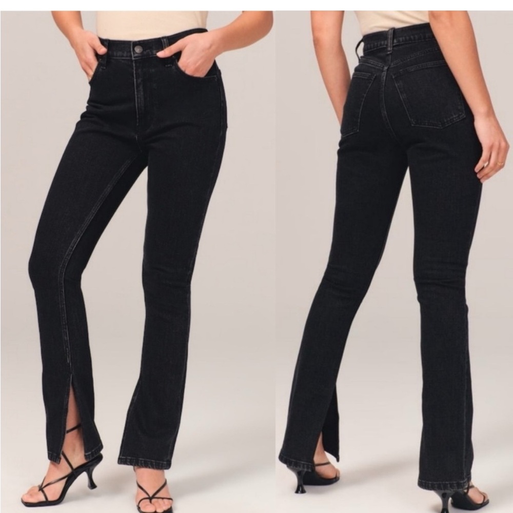 Black high rise jeans with slit